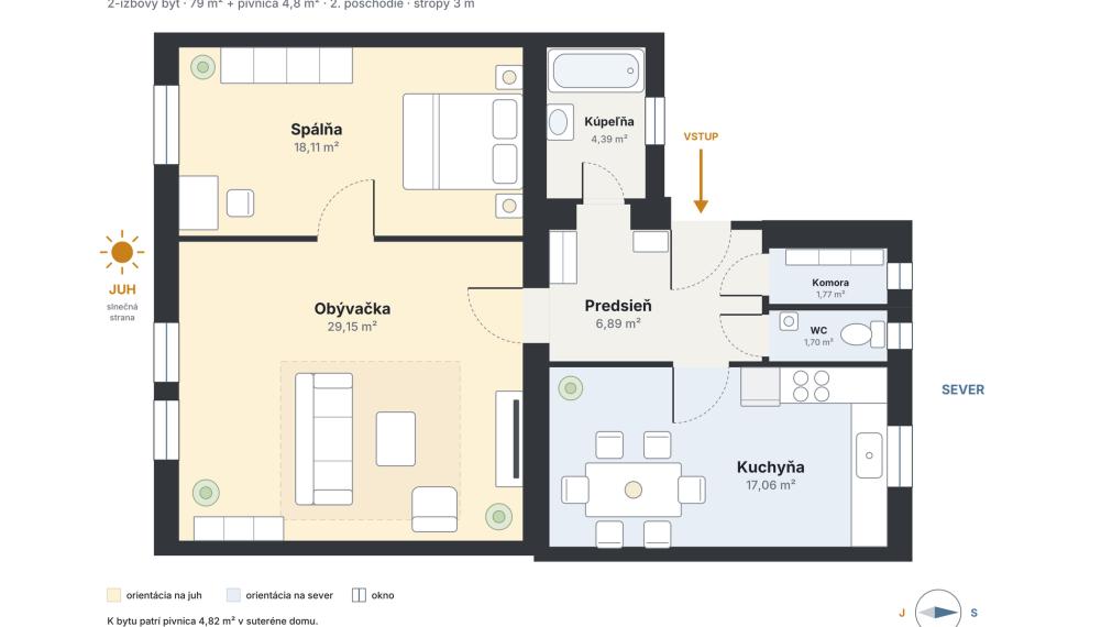 Meštiansky tehlový byt | 84 m2 (veľkosť 3 i.)| Palackého | 2. p. | čiastočná. rek | vlastné kúrenie | Košice - Staré mesto