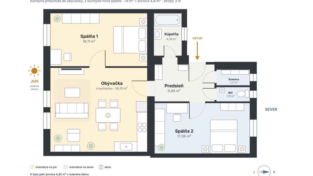 Meštiansky tehlový byt | 84 m2 (veľkosť 3 i.)| Palackého | 2. p. | čiastočná. rek | vlastné kúrenie | Košice - Staré mesto